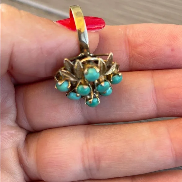 Vintage Turquoise 10k gold Cluster Flower Ring - Picture 8 of 8